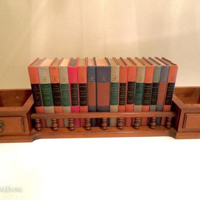 Antique Galley Style Book Shelf with Set of 16 Modern Library Cloth Classics
