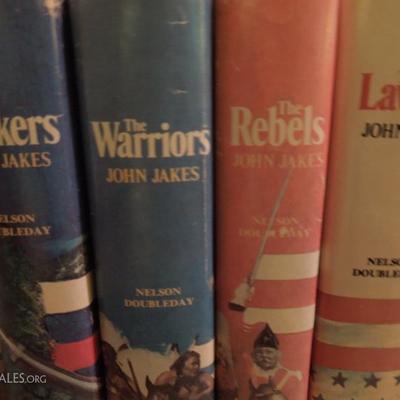 Set of 8 John Jakes Novels and Metal Eagle Bookends