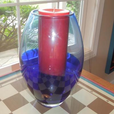 Heavy Glass Vase and Candle