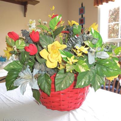 Painted Wicker Basket with Artificial Flowers