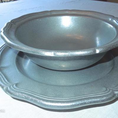 Set of 2 Matching Pewter Bowls and Plates