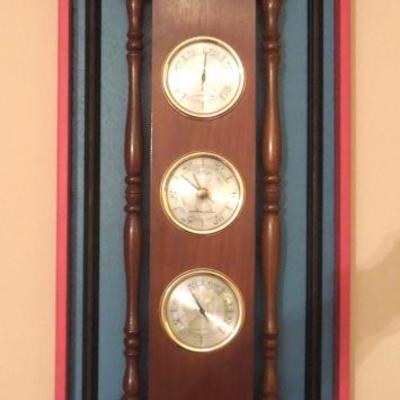Custom Mounted Wood and Brass Weather Station