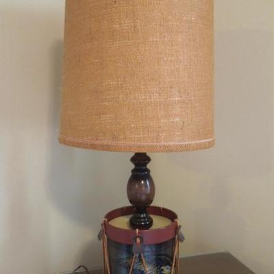 Tin Drum Lamp with Burlap Shade