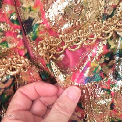 Vintage Poly Silk Gold and Paisley Mini Dress