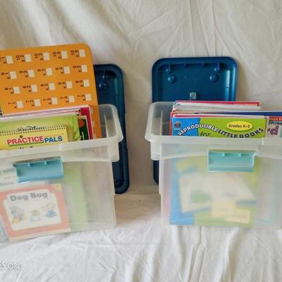 Lot of Early Childhood Education Learning Books and 2 Storage Bins