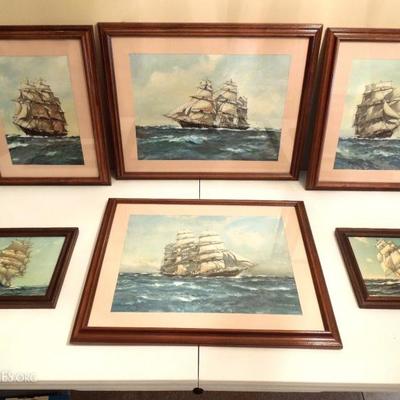 Mixed Lot of  Vintage Framed and Matted Clipper Ship Prints