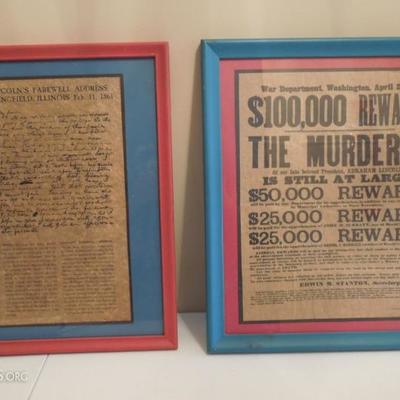 Two Framed Historical Documents, Abe Lincoln