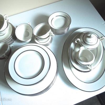 8 Place Setting Nancy Prentiss Formal China "Silver Sonnet" w/Serving Pieces