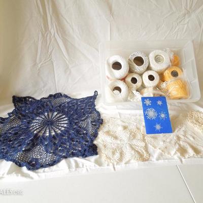 Lot of Crochet Doilies and Mercerized Cotton