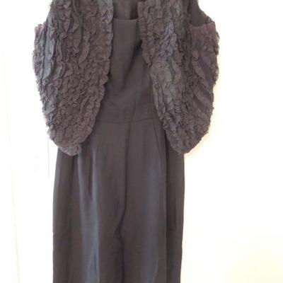 Vintage Size 11 Spaghetti Strap Evening Dress and Ruched Sleeveless Jacket