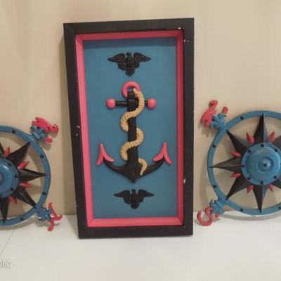 Lot of Three Custom Framed Painted Metal Wall Decor