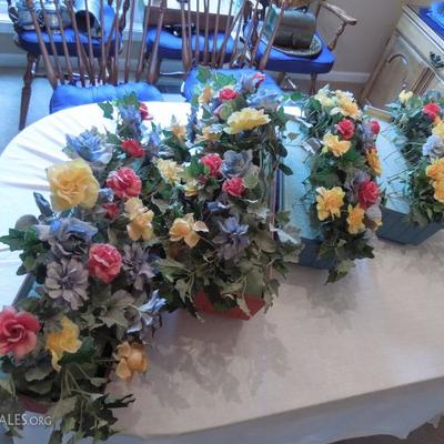 4 Rectangular Decorative Planters with Silk Flowers