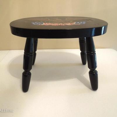 Vintage Small Black Stool with Eagle Decal