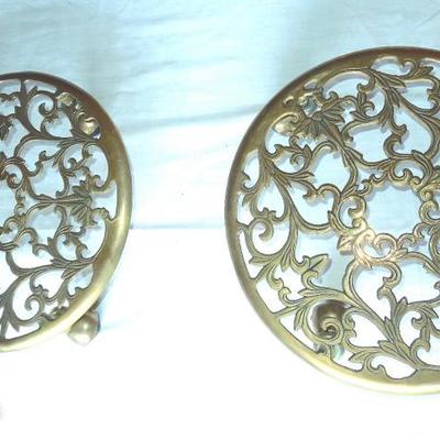 Pair of Filigree Brass Plant Stands on Casters