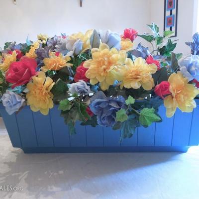 4 Rectangular Decorative Planters with Silk Flowers