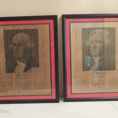 Two Framed Presidential Prints on Parchment