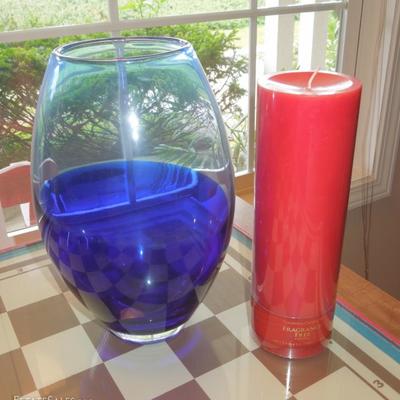 Heavy Glass Vase and Candle