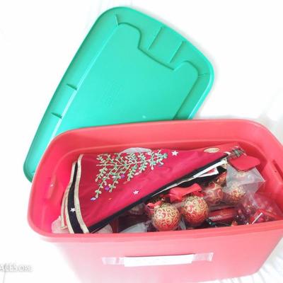 Large Bin of Glass Ornaments, etc