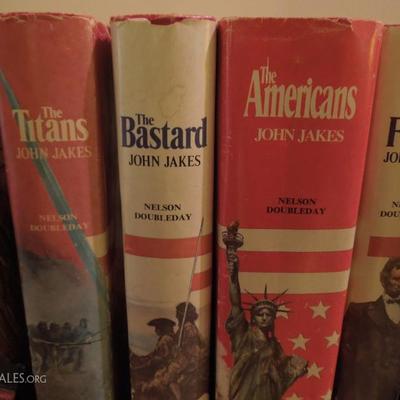 Set of 8 John Jakes Novels and Metal Eagle Bookends