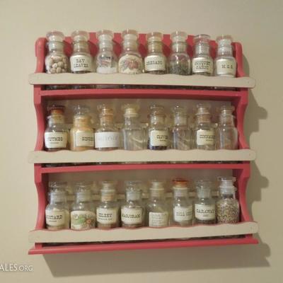 Painted Wood 3 Shelf Spice Rack w/Containers