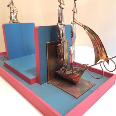 Custom Made Copper Ship Bookend Shelf and 4 Ludlum Novels