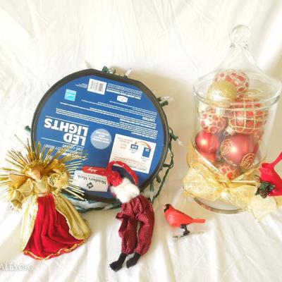 Large Bin of Glass Ornaments, etc