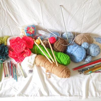 Lot of Acrylic Yarn, Crochet and Knitting Needles