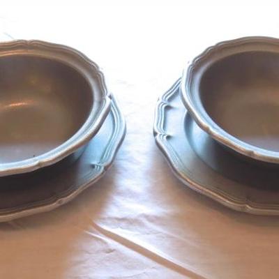 Set of 2 Matching Pewter Bowls and Plates