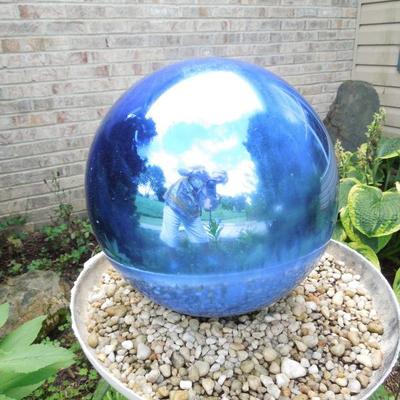 14" Mirrored Blue Glass Gazing Ball