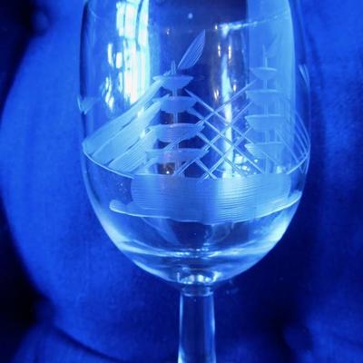 Set of 14 Nautical Etched Clear Glass Stemware