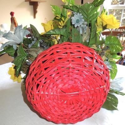 Painted Wicker Basket with Artificial Flowers