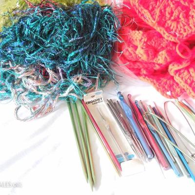 Lot of Acrylic Yarn, Crochet and Knitting Needles