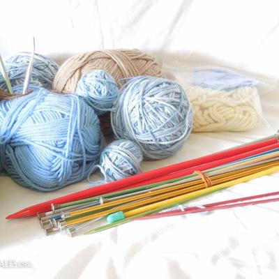 Lot of Acrylic Yarn, Crochet and Knitting Needles