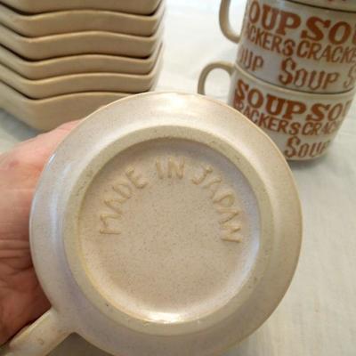 4 Soup Mugs and Ceramic Serving Trays