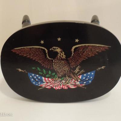 Vintage Small Black Stool with Eagle Decal