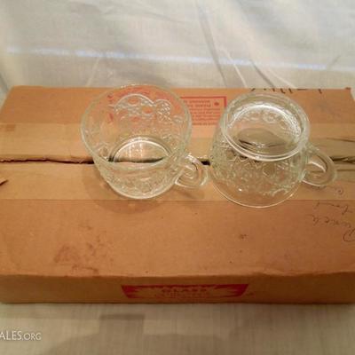 Vintage Box of 8 Clear Pressed Glass Punch Cups