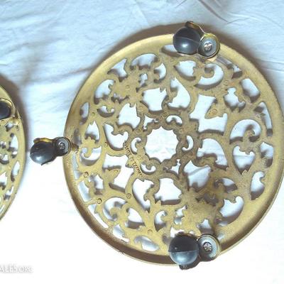 Pair of Filigree Brass Plant Stands on Casters