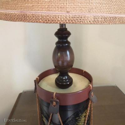 Tin Drum Lamp with Burlap Shade