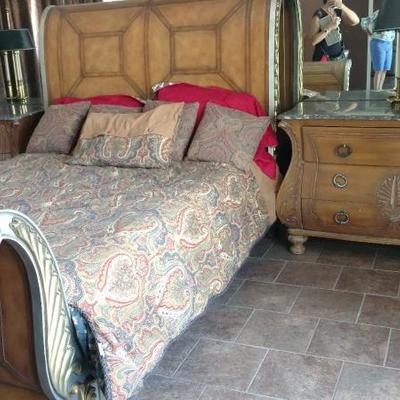 Unique Leather and Metal Queen-size Sleigh Bed