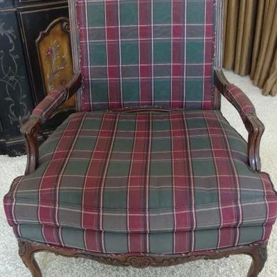 Plaid Upholstered Arm Chair