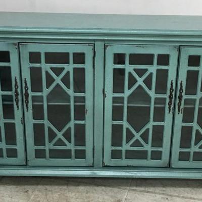 Distressed Blue Credenza or Buffet Glass Doors