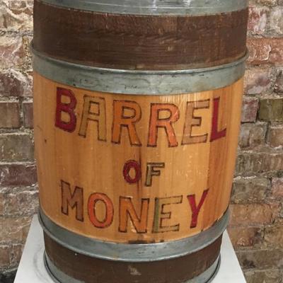 Wood Barrel Piggy Bank 