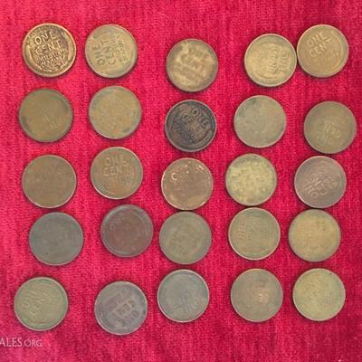 Lot of 25 Wheat Pennis US Coins up to 100 years old!! Lot #1