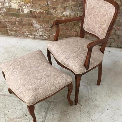 French Provencal Chair w/ Ottoman Paisley Upholstery. 