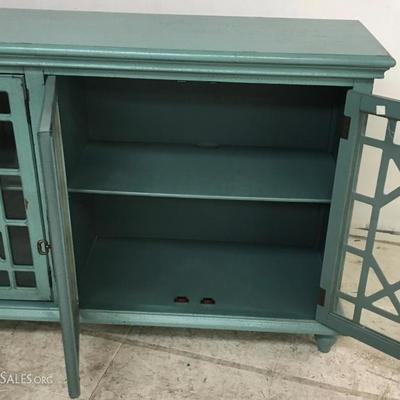 Distressed Blue Credenza or Buffet Glass Doors