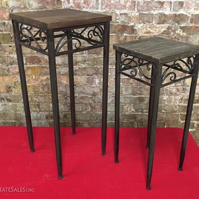 Pair of Wrought Iron & Wood Plant Stands 