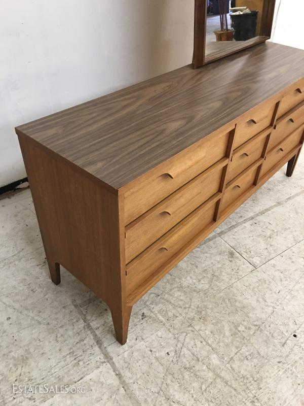 Johnson Carper Mid Century Dresser w Mirror 9 Drawer MCM
