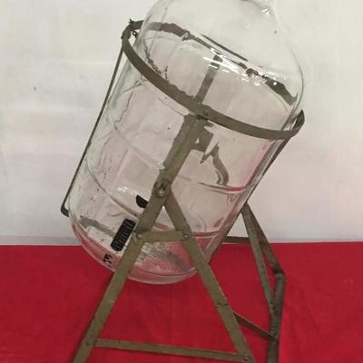 Antique Glass 5 Gallon Jar Jug w/ Metal Pour Stand. 