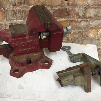 Pair of Bench Vises Clamps Vintage ~~