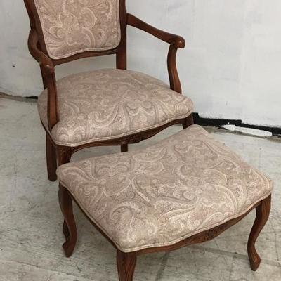 French Provencal Chair w/ Ottoman Paisley Upholstery. 